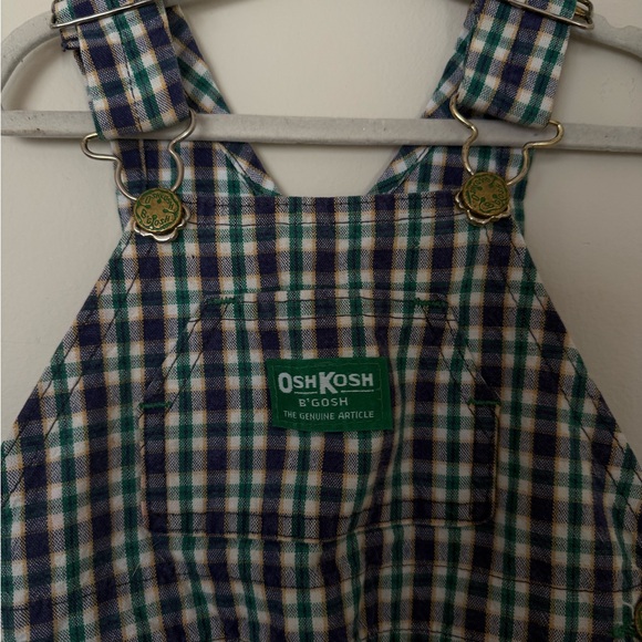 VINTAGE OshKosh B’Gosh Green Plaid Kids Overalls - Picture 3 of 4